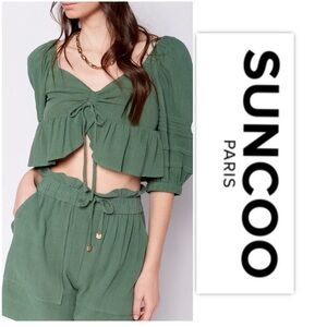 Suncoo Lover Green Crop Top Shorts Set